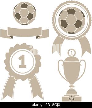 Fußballsymbole - Ball, Band, Auszeichnung, Pokal Stock Vektor