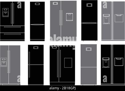 Kühlschränke. Satz von Konturzeichnungen Stock Vektor