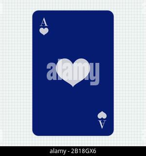 ACE of Hearts. Blaues Symbol auf liniertem Papierhintergrund Stock Vektor