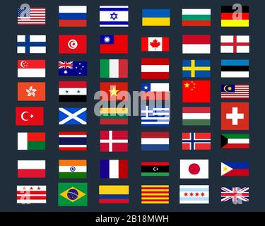 Sammlung nationaler offizieller Flaggen der Welt. Vektordarstellung einer Gruppe farbiger Elemente Stock Vektor