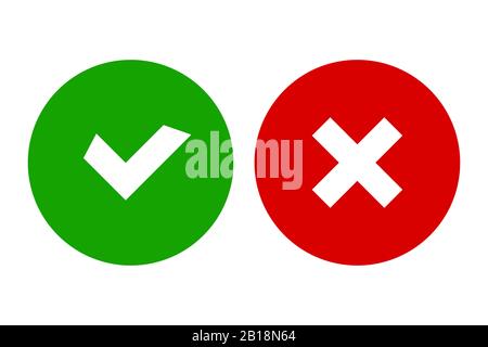 Häkchen- und Kreuzsymbole für Webdesign isoliert auf weißem Hintergrund. Flach, Vektorgrafiken Stock Vektor