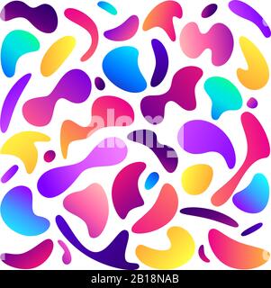 Bunte, flüssige Formen. Flüssige Doodle-Form, abstrakte Splash-Gradienten und Vaporwave 3d-Hologramm-Design-Vektorgradienten Stock Vektor