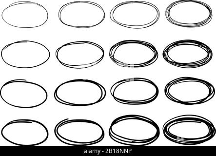 Skizze ovale Rahmen. Doodle Ellipse, runder handgezeichneter Rahmen und eingekreister Doodles isolierter Vektorsatz Stock Vektor