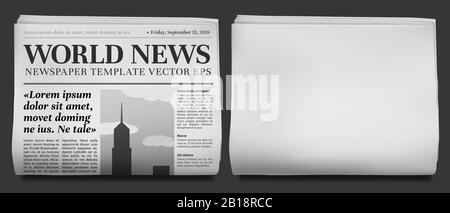 Zeitungsschlagzeile verspotts. Business News tabloid gefaltet in der Hälfte, Finanz-Zeitungen Titelseite und tägliche Journal Vector Illustration Stock Vektor