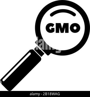Forschung Zu Gmo, Wissenschaftliche Lupe. Abbildung Des Symbols "flacher Vektor". Einfaches schwarzes Symbol auf weißem Hintergrund. Gmo-Forschung, Lupensymbol Stock Vektor