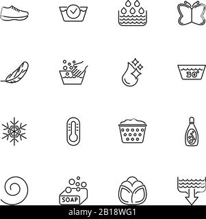 Waschen, Wäsche waschen, Umrisse waschen - schwarzes Symbol auf weißem Hintergrund. Waschen, Waschen, Einfache Illustration Symbol - gefüttertes Simplicity Sign Stock Vektor