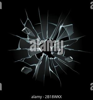 Zerbrochenes Fensterglas. Zerbrochene Windschutzscheibe, zerbrochenes Glas oder Rissfenster. Scherben des isolierten Vektorbildansatzes auf dem Computerbildschirm Stock Vektor