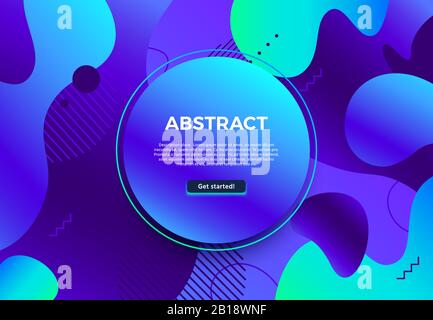 Abstrakter Flüssigkeitsrahmen. Moderne Fluidformen gestalten Rahmen, bunter blauer und zyanblauer Hintergrund Stock Vektor