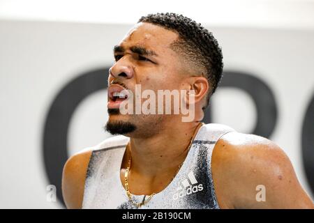 Apeldoorn, Niederlande. Februar 2020. Apeldoorn, 23-02-2020, Omnisport Apeldoorn, Männer 400m Finale, Saison 2019/2020. Terrence Agard während des NK Atletiek 2020 Indoor Credit: Pro Shots/Alamy Live News Stockfoto