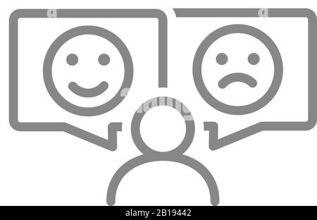 Menschen mit verschiedenen Emotionen Linien-Symbol. Positives und negatives Emoji-Symbol Stock Vektor
