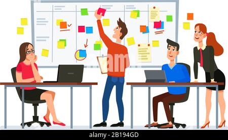 Ausschusssitzung. Planungsaufgaben für das Business Team, Konferenz- und Workflow-Plan für Büromitarbeiter, Diagramm für Cartoon-Vektor-Illustration Stock Vektor