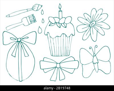 Osterset mit einfacher Strichzeichnung, Doodle-Stil. Stock Vektor