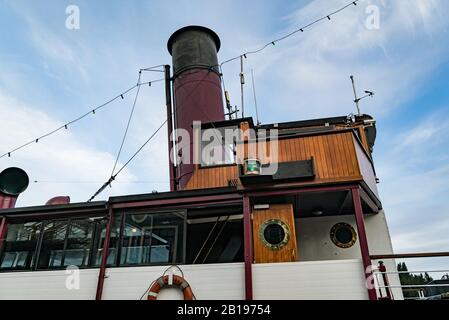 Vintage mit Details auf dem Edwardian-Dampfer TSS Earnslaw in Queenstown, Neuseeland Stockfoto