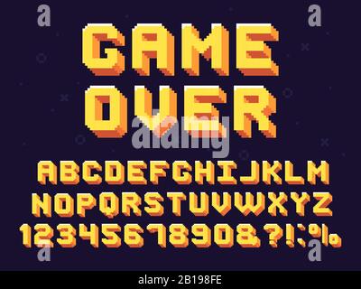 Schriftart für Pixelspiel. Retro Games Text, Gaming-Alphabet der 90er Jahre und 8-Bit-Grafik-Buchstaben Vektorsatz Stock Vektor
