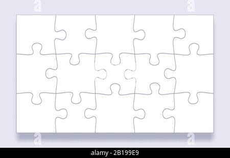 Raster für Puzzleteile. Puzzles, Puzzles und Puzzles Details mit Schatten Business Präsentation Rahmen Vektorvorlage Stock Vektor
