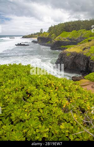 Roche qui pleure, Gris Gris Beach auf Mauritius, Luftbild. Stockfoto