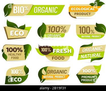 Veganes Emblem. Produktabzeichen für frische Natur, Aufkleber für gesunde vegetarische Lebensmittel und Vektor-Set für natürliche ökologische Lebensmittel Stock Vektor