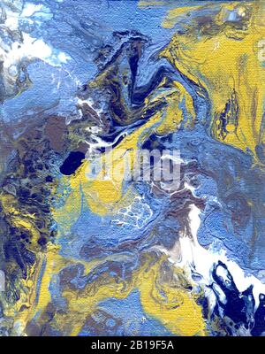 Blau und Gold marbling flüssige Textur, klassische blaue, abstrakte Kulisse, Geschenktasche Design. Stockfoto