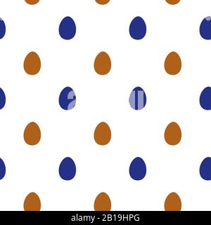 Einfache bunte Ostern nahtlose Muster auf weißem Hintergrund. Verschiedene gemalt stilisierte kleine blaue und braune Eier regelmäßige Textur. Frühling Hintergrund. Stockfoto