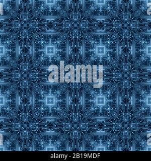 Blue Circuit Board Pattern Digitaler Nahtloser Hintergrund. Abstrakte Futuristische Grafik Auf Der Hauptplatine. Informationstechnologie, High-Tech Stockfoto