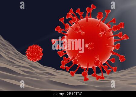 Coronavirus Nahaufnahme, 3D-Abbildung Stockfoto