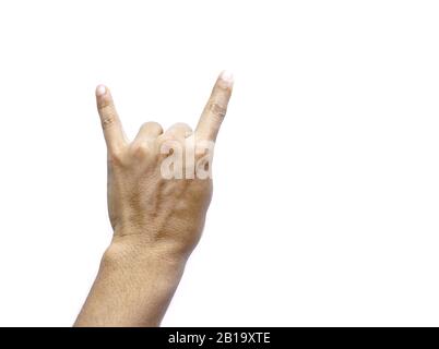 Herren-Hand-Symbol Ich liebe U-Schild auf weißem Hintergrund Stockfoto
