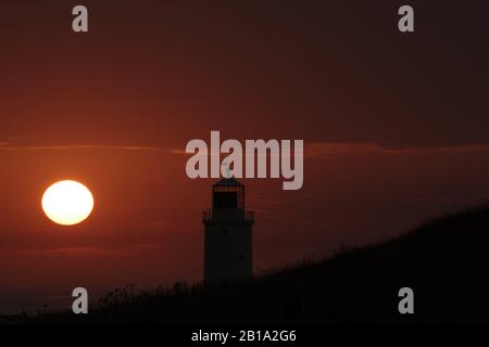 Godrevy Leuchtturm bei Sonnenuntergang in Godrevy, Cornwall Stockfoto