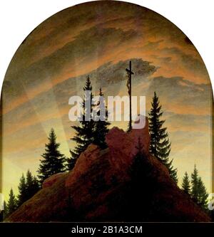 Caspar David Friedrich - das Kreuz im Gebirge. Stockfoto