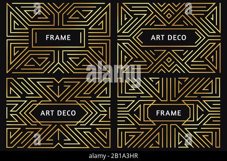 Art-Deco-Rahmen. Vintage Golden Line Border, dekoratives Goldornament und luxuriöse abstrakte geometrische Rahmen Rahmen Vektorgrafiken Stock Vektor