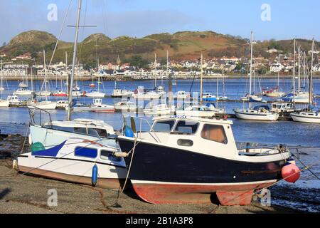 Fischerboote In Conwy River Estuary, Nordwales Stockfoto