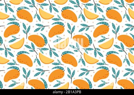 Nahtloses Mango-Muster. Handgezeichnete Doodle Gourmet süße Mangos Vektor-Hintergrund-Illustration Stock Vektor