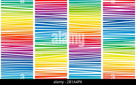 Regenbogenfarbenes Streifenmuster mit einem Spektrum an lebendigen Farben. Nahtlose, strukturierte abstrakte Illustration auf weißem Hintergrund. Stockfoto