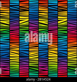 Streifenmuster auf schwarzem Hintergrund. Rainbow Gradient Farbspektrum mit hellen Farben. Nahtlose, strukturierte, trendige, moderne Illustration. Stockfoto