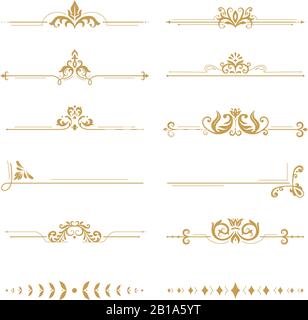 Elegante Dämpferteiler. Vintage-Boutique-Blumenteiler, Goldfloralornament und Hochzeitsbuchrahmen gestalten Elemente Vektor-Set Stock Vektor