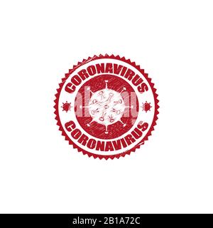 Coronavirus-Symbol und runde Distressed Stempel-Dichtung mit Coronavirus-Text. Coronavirus Icon, 2019-nCov Roman Coronavirus Konzept für die asiatische Grippe resposible Stock Vektor