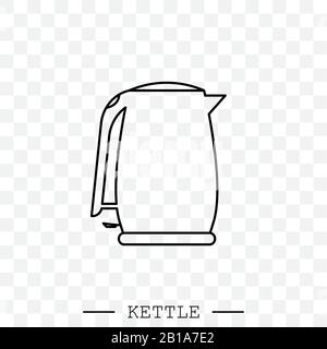 Kettle Icon Line, linearer Vektor. Teekoot-Logo. Wasserkocher schwarz dünne Linie, linear. Schwarzer Wasserkocher mit Griffsymbol isoliert. Wasserkocher in Reihe Art styl Stock Vektor