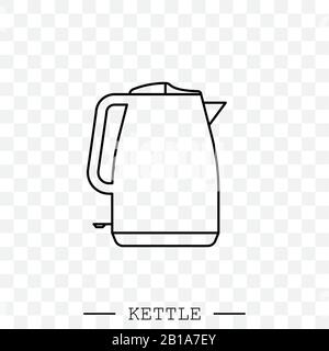 Kettle Icon Line, linearer Vektor. Teekoot-Logo. Wasserkocher schwarz dünne Linie, linear. Schwarzer Wasserkocher mit Griffsymbol isoliert. Wasserkocher in Reihe Art styl Stock Vektor