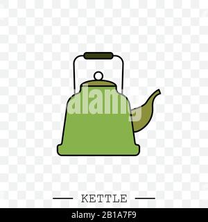 Wasserkocher - Symbolvektor. Teekoot-Logo. Farbe für Wasserkocher Gas. Farbkessel mit Griffsymbol auf weißem Hintergrund isoliert. Wasserkocher im Kunststil - Vektorsymbol. Wasserkocher Stock Vektor