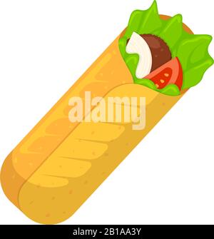 Shawarma Fast-Food-Fleischrolle. Arabisches Osttoasty Doner Kebab Mahlzeit. Cartoon Shaurma oder Burrito Flat Vector Illustration Stock Vektor