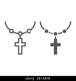 Rosary catholic Faith Line and Glyph Icon, Religion and Prayer, Halskette mit Kreuzzeichen, Vektorgrafiken, ein lineares Muster auf weißem Hintergrund, eps Stock Vektor