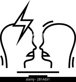Symbol für Konfliktlage, Konzeptzeichen, Konturvektorabbildung, lineares Symbol. Stock Vektor