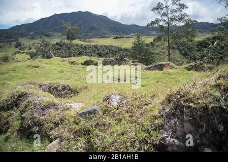 Zeichen präinkanischer Kulturen in Tambo Blanco (Ciudadela), San Lucas, Saraguro, Provinz Loja, Ecuador Stockfoto