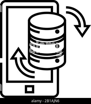 Symbol für Datenkonvertierung, Konzeptzeichen, Konturvektorabbildung, lineares Symbol. Stock Vektor