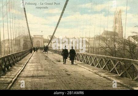Fribourg-le-Grand-pont-suspandu-1922. Stockfoto