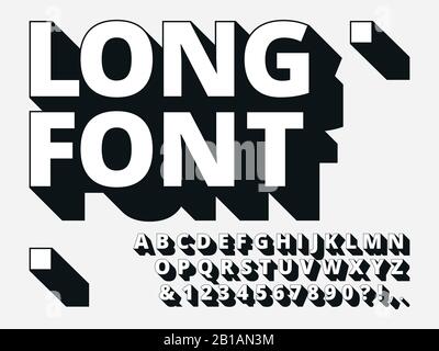 Langschattenschrift. Retro-Kühnheit 3d-Alphabet, alter Fettdruck und Vintage Cool Typografie Hipper-Schrift Vektor-Illustration-Set Stock Vektor