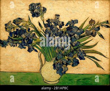 Vase with Iises - Gemälde von Vincent van Gogh von 1889 - Sehr hohe Auflösung und hochwertige Bilder Stockfoto