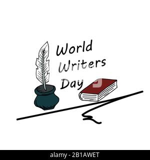 Festliches Muster. Weltautorentag. Postkarte, Banner. Grußkarte. Doodle. Handzeichnen Stock Vektor