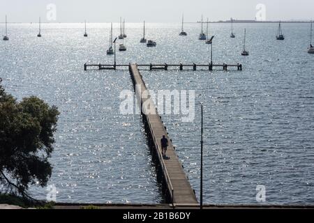Holzsteg in Vorland, Geelong, Grant County, Victoria, Australien Stockfoto