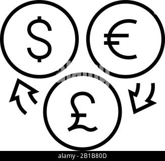 Prozessliniensymbol für den Währungsaustausch, Konzeptzeichen, Vektorgrafiken der Umrisse, lineares Symbol. Stock Vektor