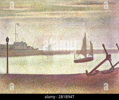 Ein Abend im Gravelines Port (The Channel at Gravelines) (1890), Georges Seurat Painting aus dem 19. Jahrhundert - Sehr hohe Auflösung und hochwertige Bilder Stockfoto